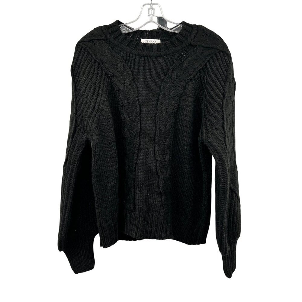 Zenana Womens Cable Knit Sweater Pullover Long Sleeve Black Size XS
